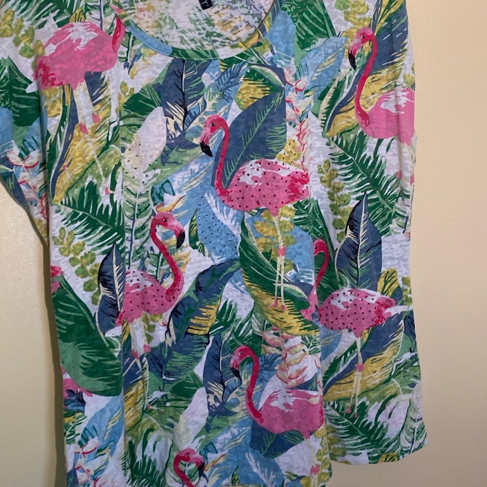 Casey Key XL Tropical Flamingo Shirt Women’s Palm Leaf Print Top Lightweight